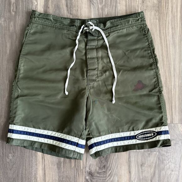 Vintage Abercrombie & Fitch Board Shorts Mens Size M Green Swim Y2K Grunge Surf - Picture 1 of 8